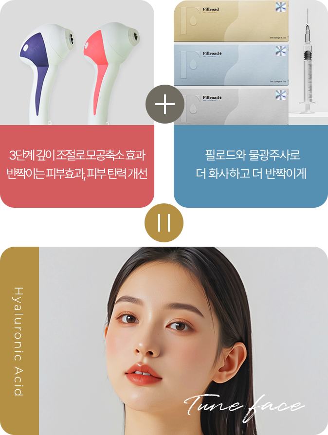 튠페이스 물광 패키지 구성을 설명하는 그래픽